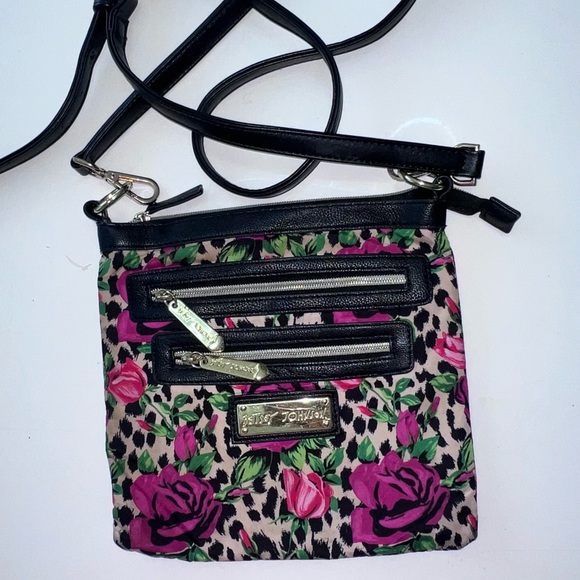 Betsey Johnson Pink and Black Crossbody Bag with Floral Accents - Picture 1 of 5